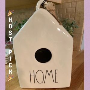 Rae Dunn “HOME” Ceramic Bird House With Burlap Bow Feeder NWT